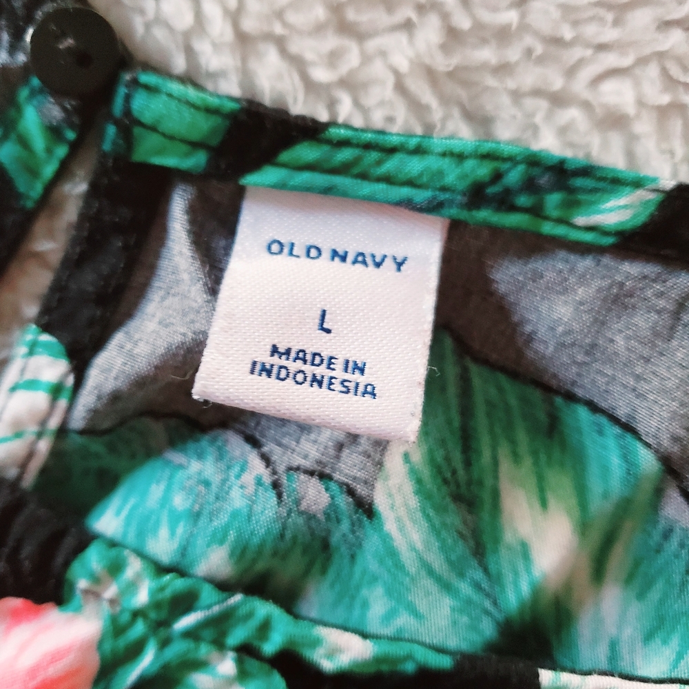 OLD NAVY Black/Pink Tropical Floral Sleeveless Tank Midi Dress L Summer Vaca‎ - Picture 5 of 8